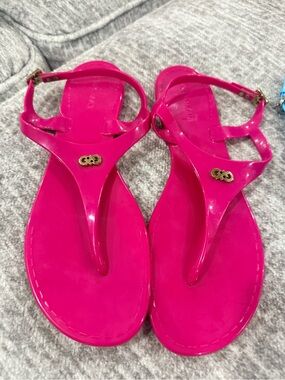 Cole Haan Hot Pink T-Strap Jelly Sandals